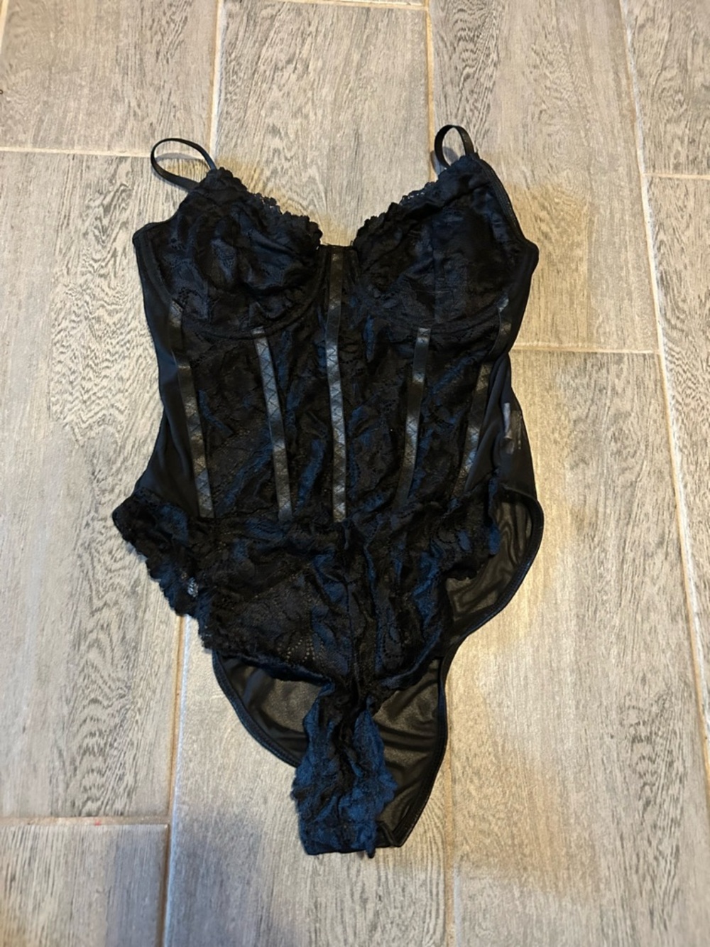 Sheer Black Lace Bodysuit with Underwire - size medium